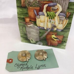 Sunhat garden brooches pr cottagecore vintage signed Michele Lynn spring summer